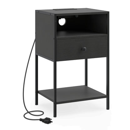 Nightstand with Charging Station Bedside Table with USB Ports and Outlets