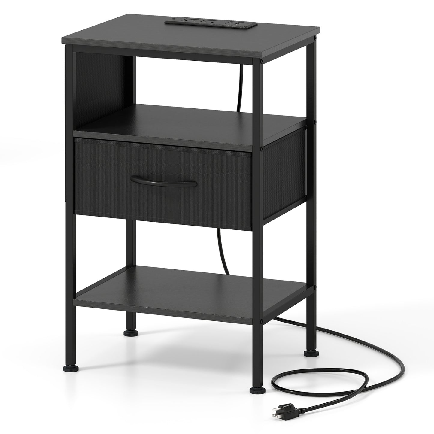 Nightstand with Charging Station and Fabric Drawer 24.5"