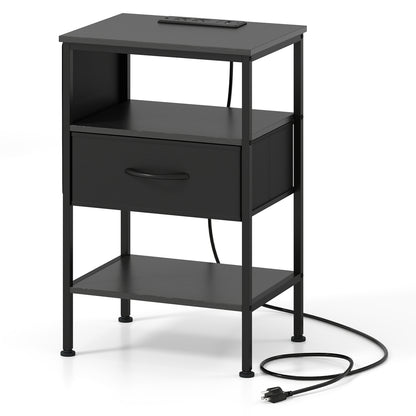 Nightstand with Charging Station and Fabric Drawer 24.5"