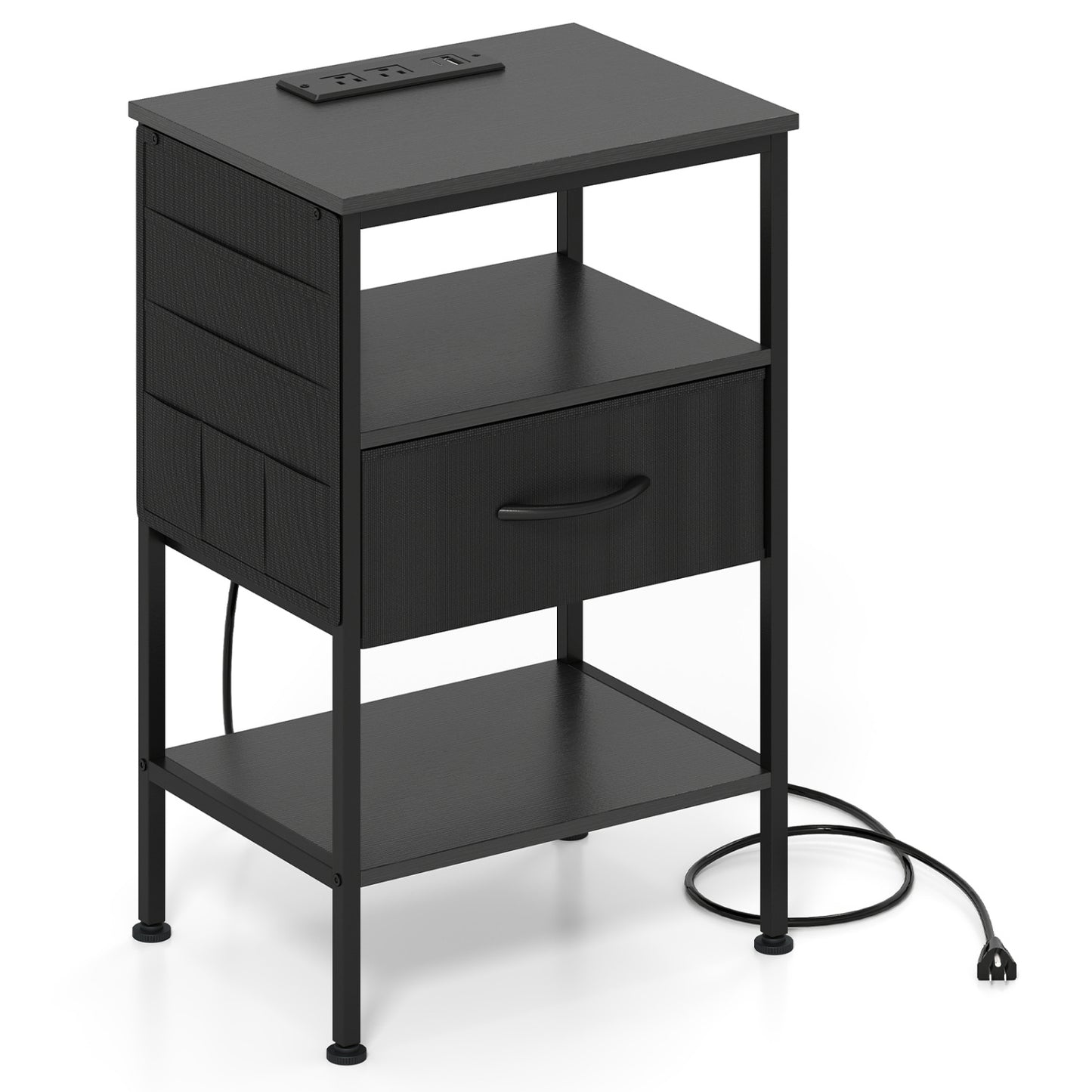 Nightstand with Charging Station and Fabric Drawer 24.5"