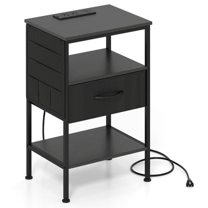 Nightstand with Charging Station and Fabric Drawer 24.5"