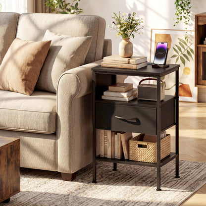 Nightstand with Charging Station and Fabric Drawer 24.5"