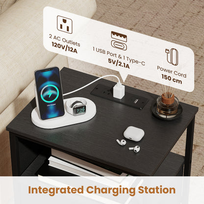 Nightstand with Charging Station and Fabric Drawer 24.5"
