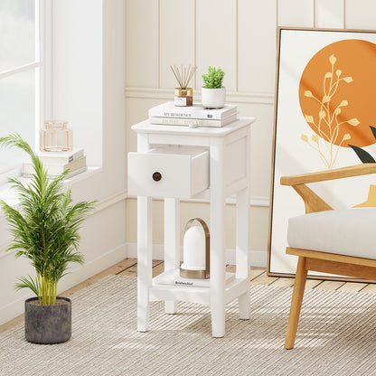 3-Tier Nightstand with Drawer and Open Storage Shelf-White