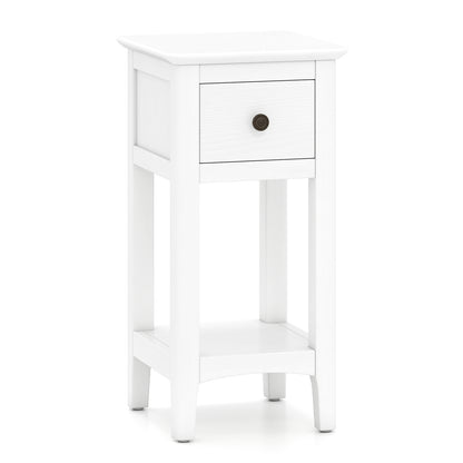 3-Tier Nightstand with Drawer and Open Storage Shelf-White