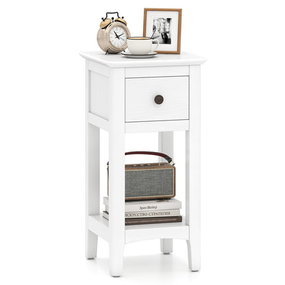 3-Tier Nightstand with Drawer and Open Storage Shelf-White