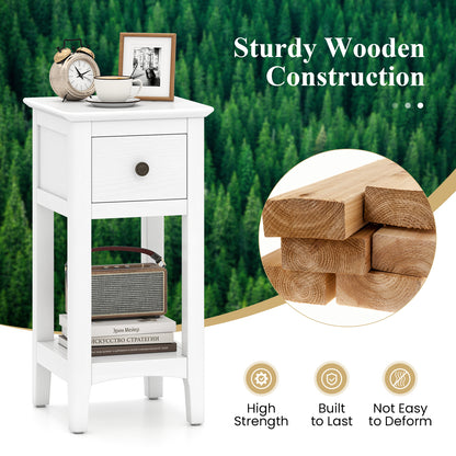 3-Tier Nightstand with Drawer and Open Storage Shelf-White