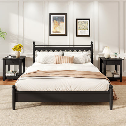 Set of 2 Nightstand with Drawer 3-Tier Modern Bedside Table with Open Shelf and Storage-Black