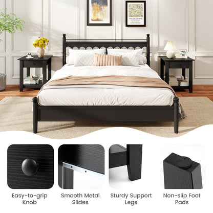Nightstand with Drawer 3-Tier Modern Bedside Table with Open Shelf and Storage-Black