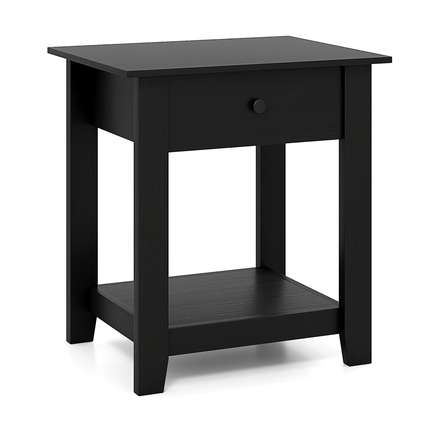 Nightstand with Drawer 3-Tier Modern Bedside Table with Open Shelf and Storage-Black