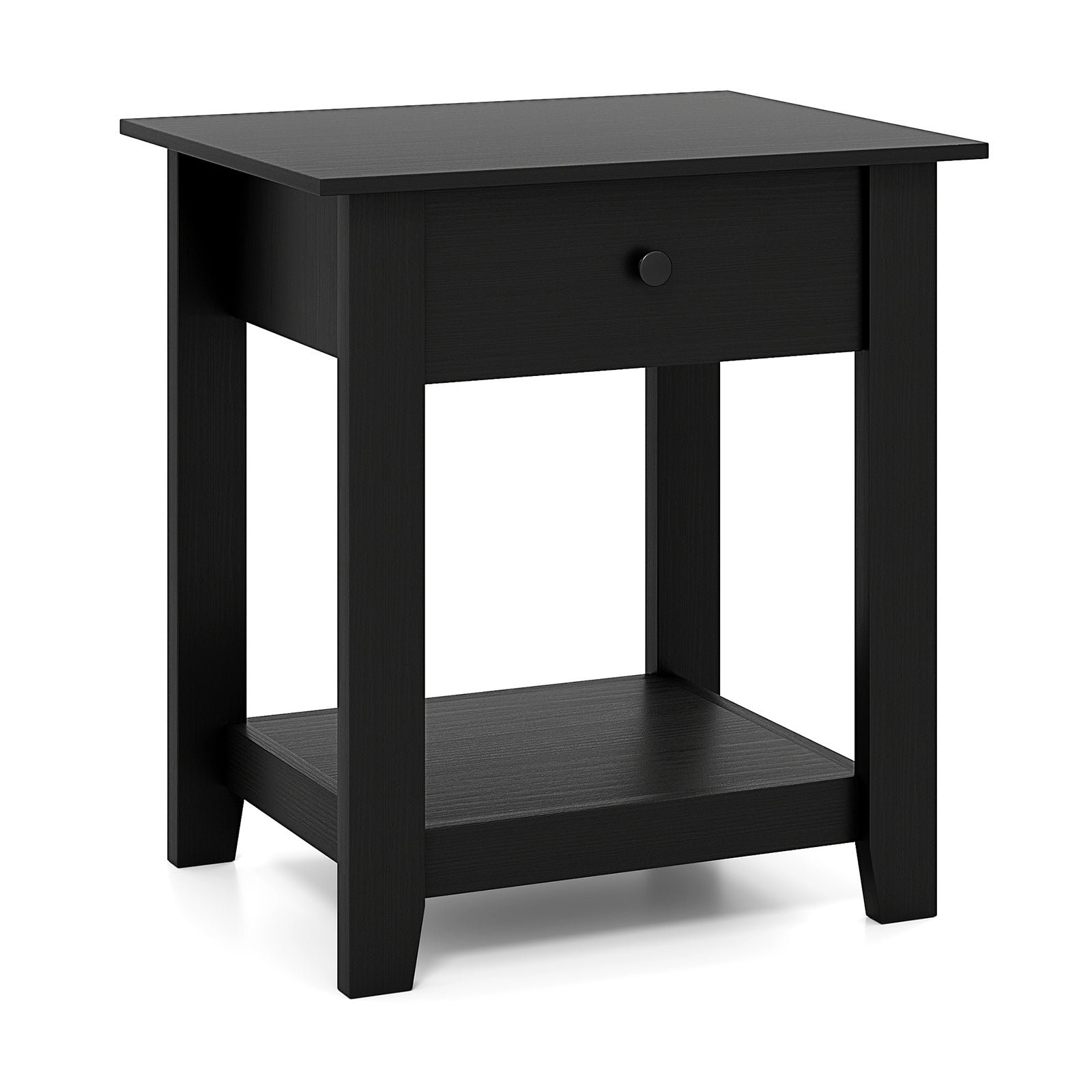 Nightstand with Drawer 3-Tier Modern Bedside Table with Open Shelf and Storage-Black