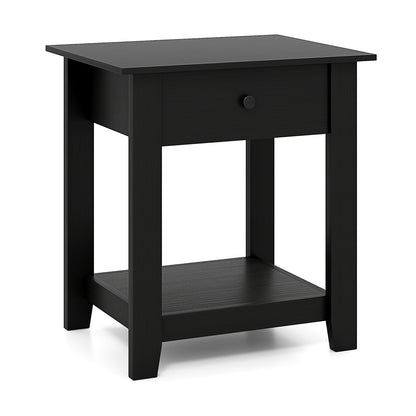 Nightstand with Drawer 3-Tier Modern Bedside Table with Open Shelf and Storage-Black