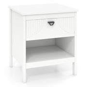 2-tier Wood Nightstand with Drawer and Open Storage Shelf for Bedroom-White