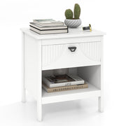2-tier Wood Nightstand with Drawer and Open Storage Shelf for Bedroom-White