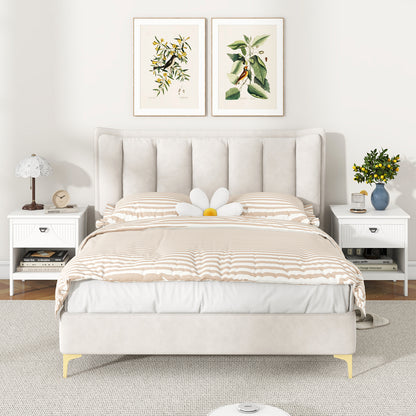 2-tier Wood Nightstand with Drawer and Open Storage Shelf for Bedroom-White
