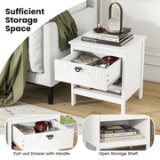 2-tier Wood Nightstand with Drawer and Open Storage Shelf for Bedroom-White