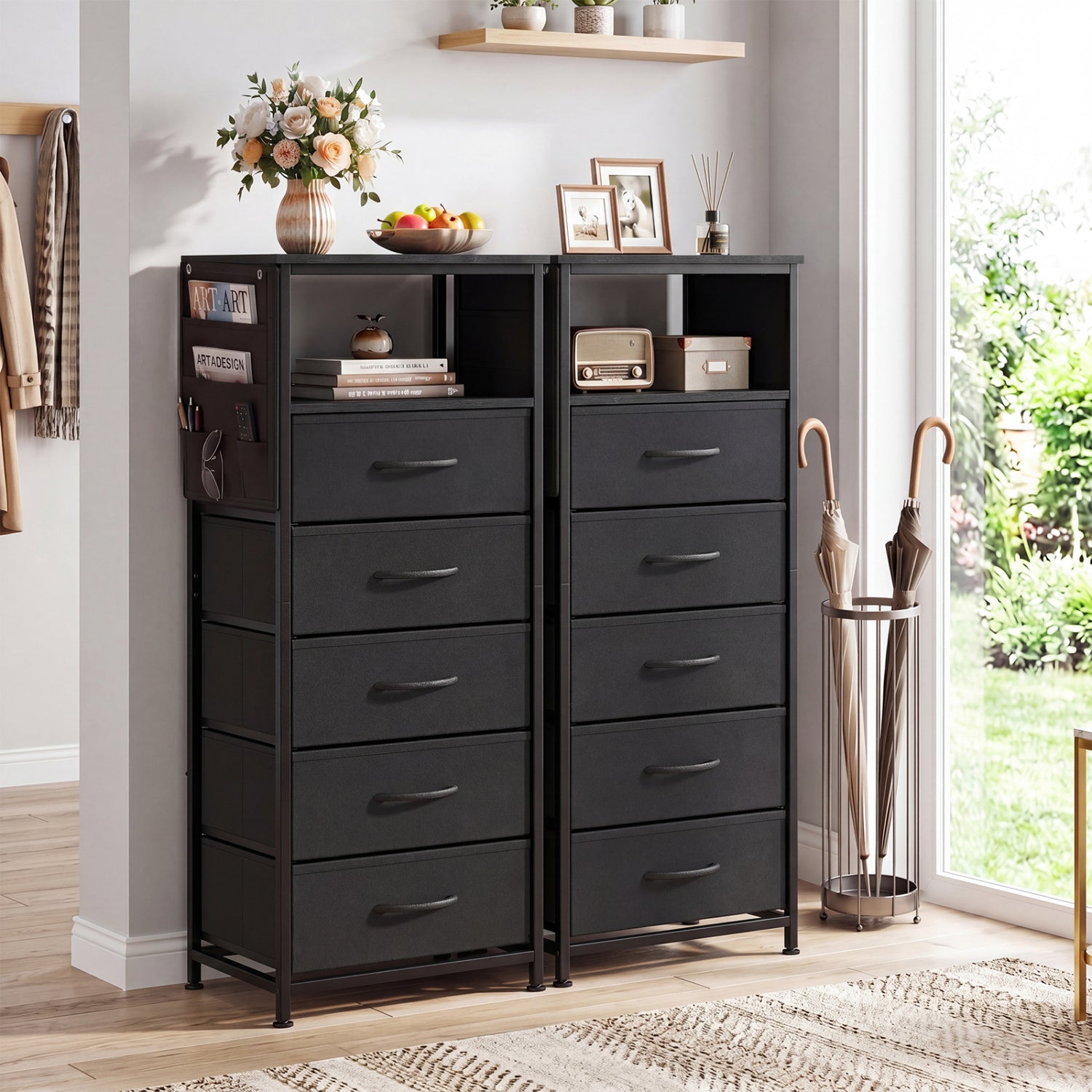 Nightstand with Integrated Charging Station 39 Inches Modern Bedside Table