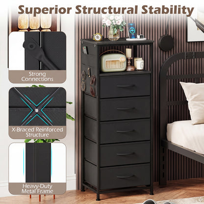 Nightstand with Integrated Charging Station 39 Inches Modern Bedside Table