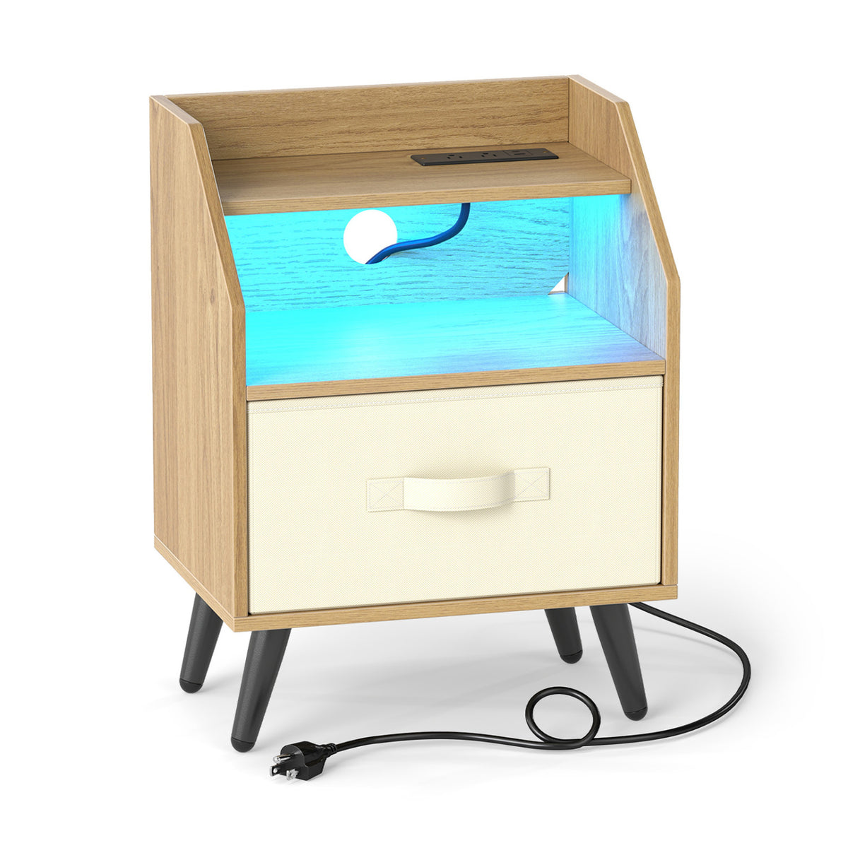 Nightstand with Power Outlets and LED Lighting