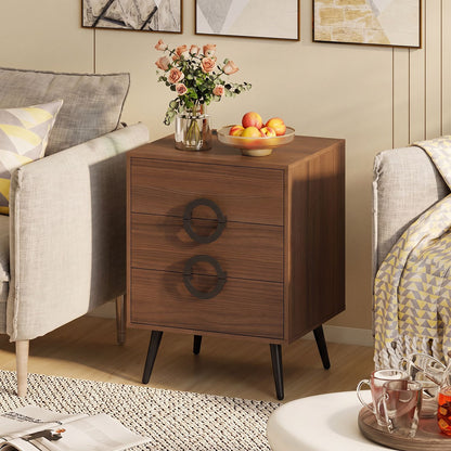 Nightstand with Power Outlets and 3 Drawers Modern Bedside Table with Cable Hole