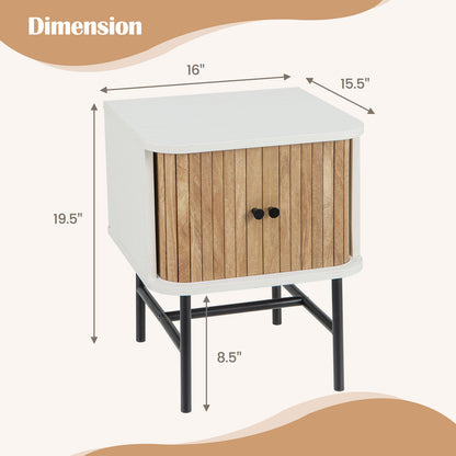 Mid-century Modern Nightstand with Sliding Doors and Storage Cabinet