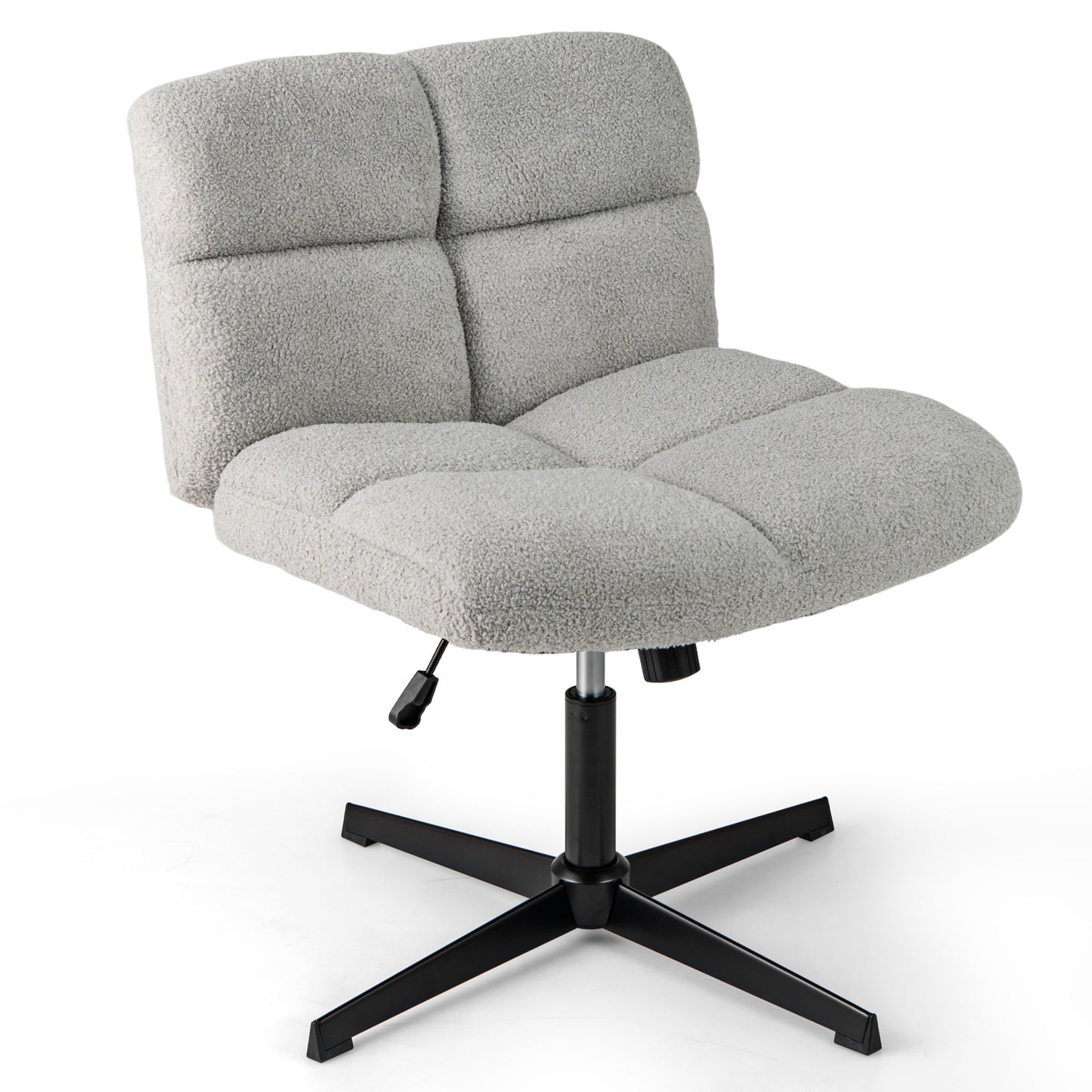 Office Armless Chair Cross Legged with Imitation Lamb Fleece and Adjustable Height-Beige - Gray