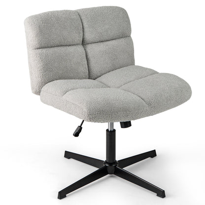 Office Armless Chair Cross Legged with Imitation Lamb Fleece and Adjustable Height-Beige - Gray