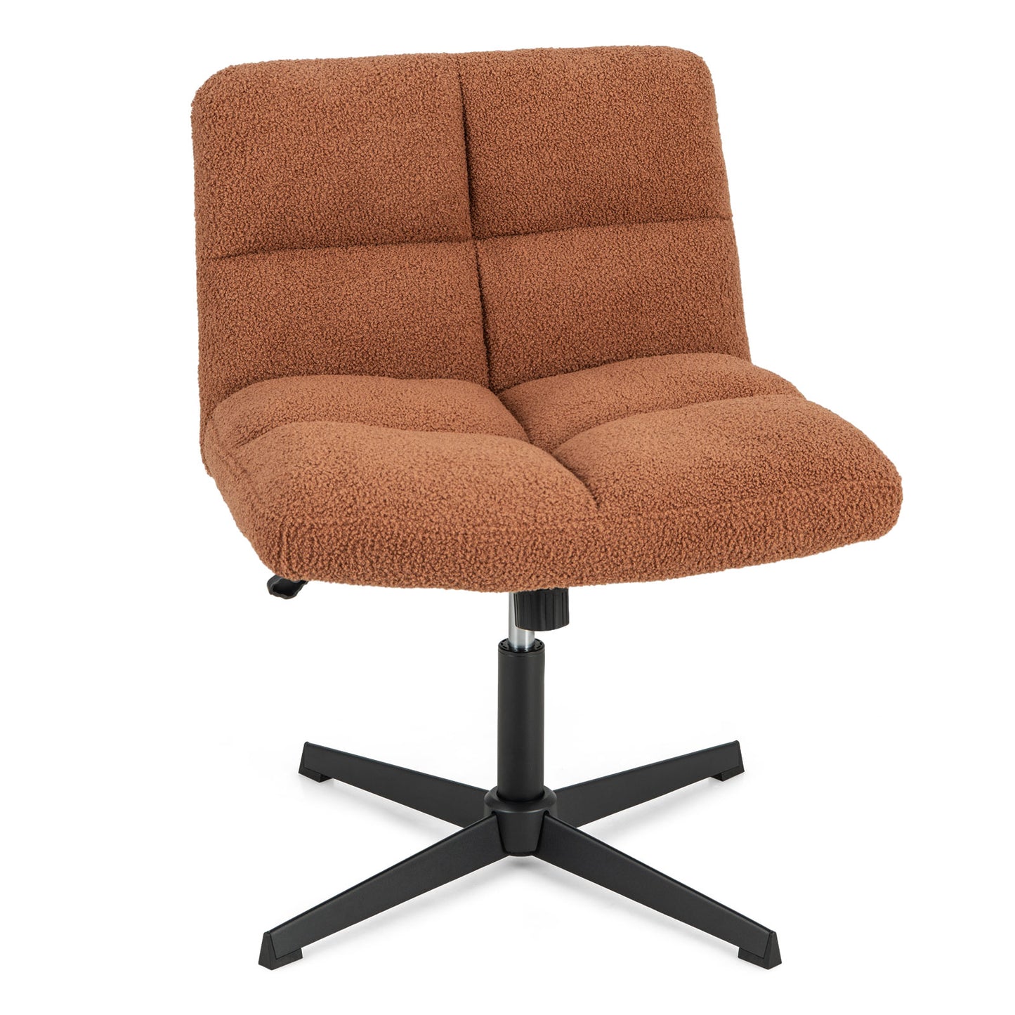 Office Armless Chair Cross Legged with Imitation Lamb Fleece and Adjustable Height-Beige - Brown