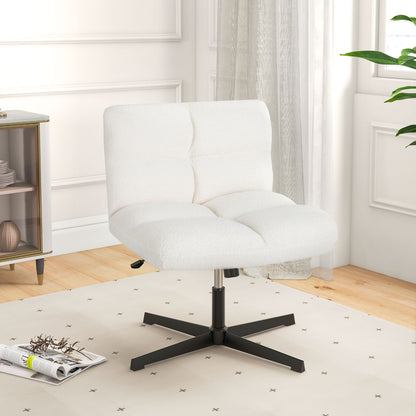 Office Armless Chair Cross Legged with Imitation Lamb Fleece and Adjustable Height