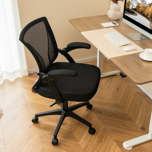 Ergonomic Office Chair Adjustable Swivel Chair with Flip-Up Armrests and Rocking Backrest-Black