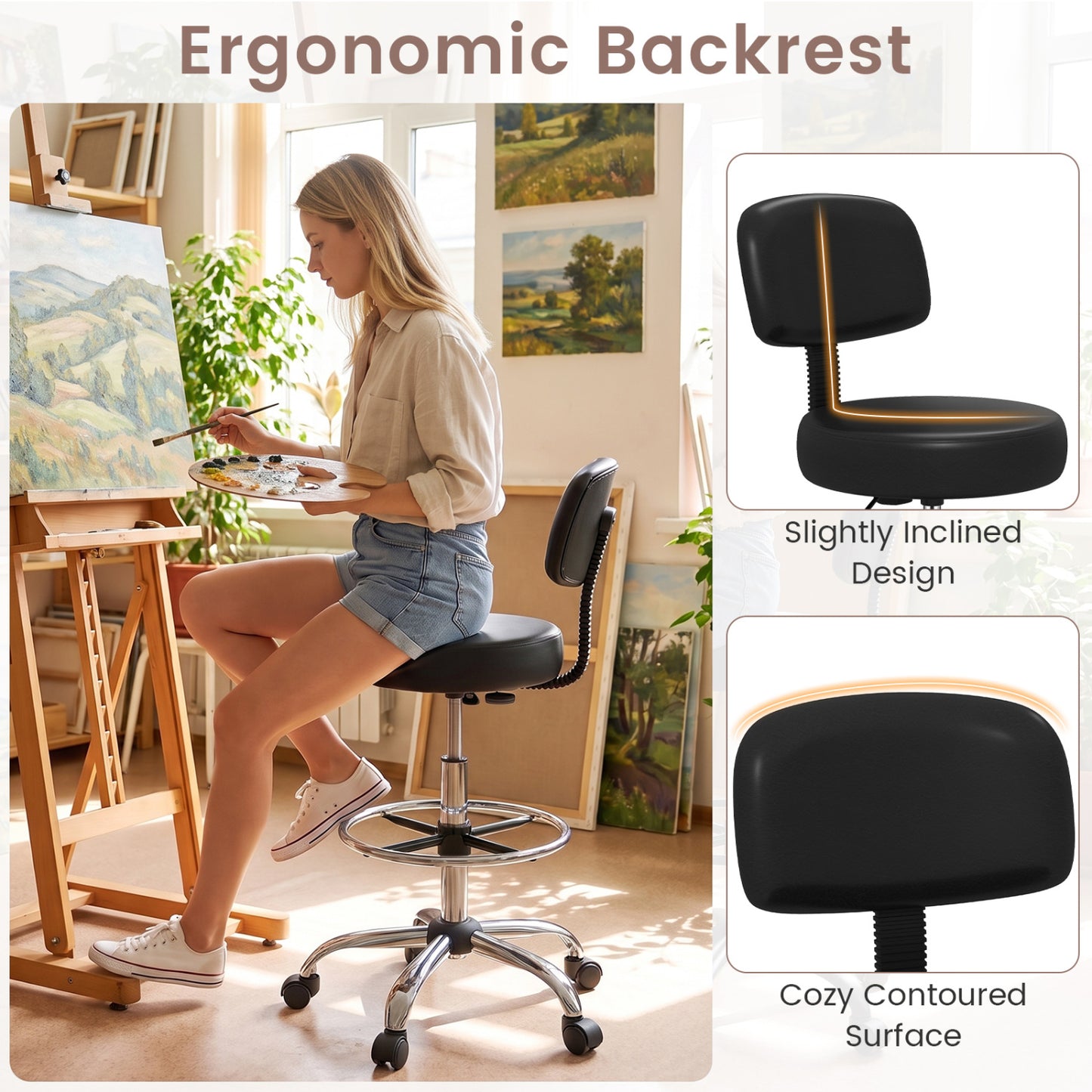 Drafting Chair with Adjustable Height & Footring