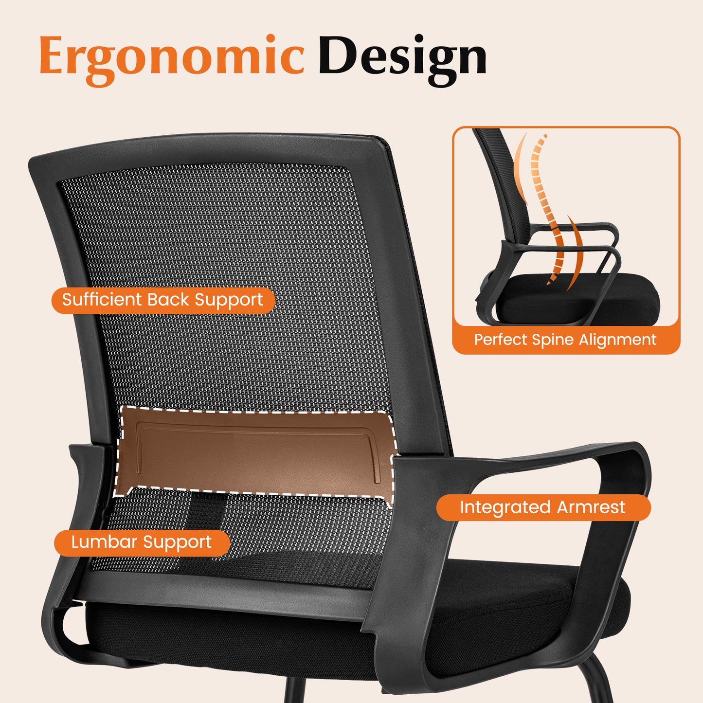 Office Guest Chair with Lumbar Support for Waiting Room