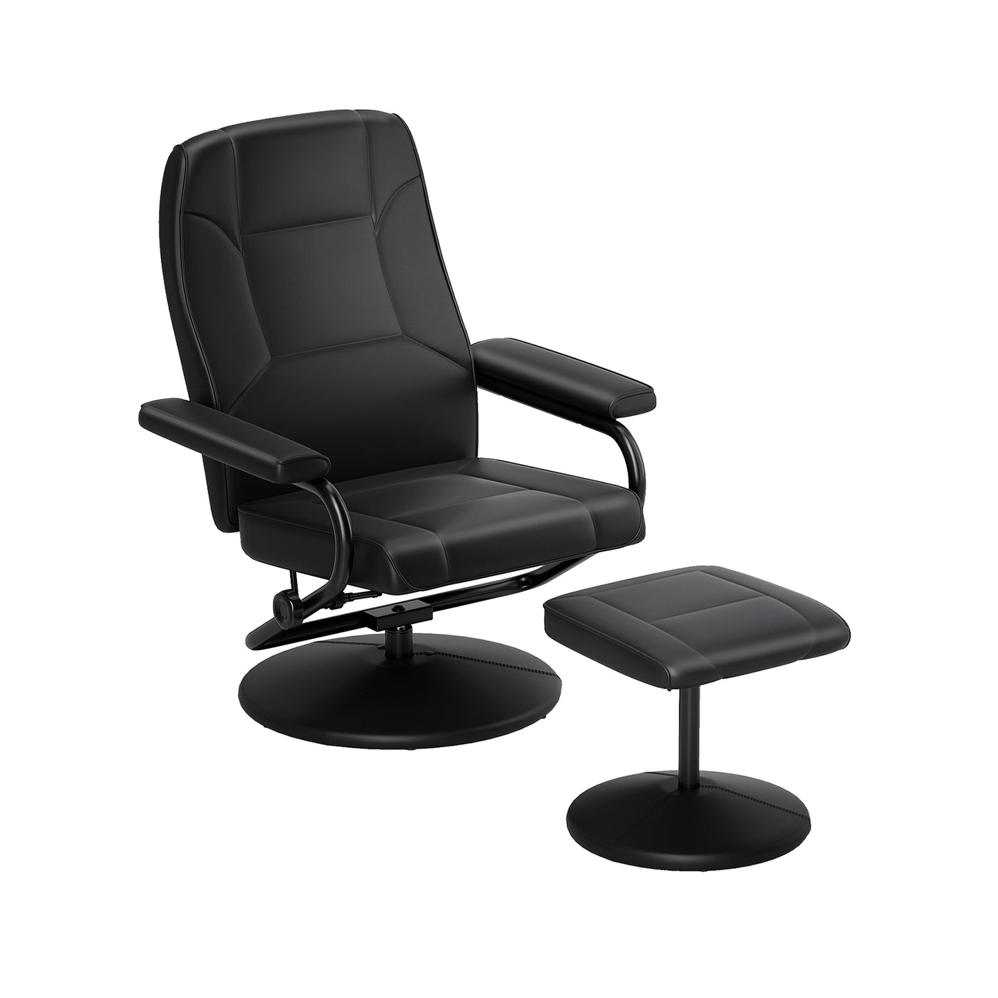 Swivel Recliner Chair with Ottoman in Black PU Leather