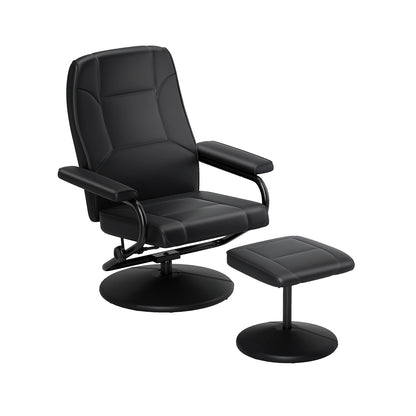 Swivel Recliner Chair with Ottoman in Black PU Leather