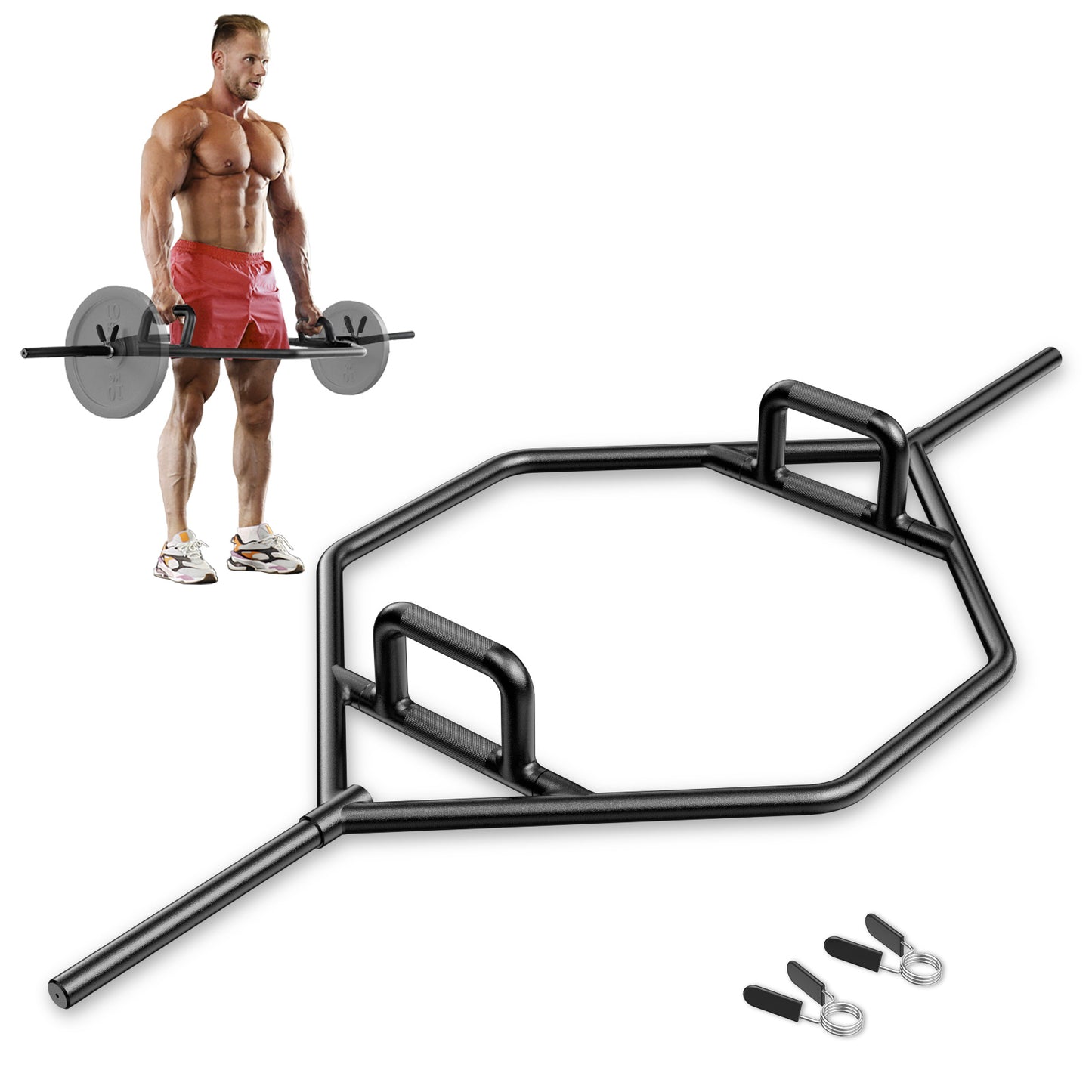 Olympic Hex Trap Bar with 2 Spring Collars and Foldable Handle