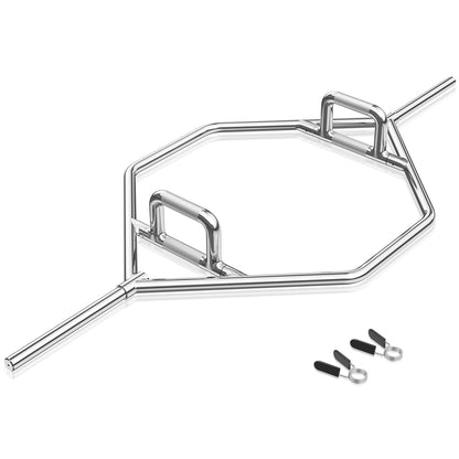 Olympic Hex Trap Bar with 2 Spring Collars and Foldable Handle-Silver - Silver