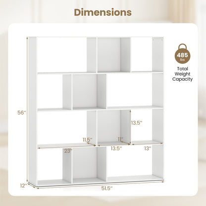 Open Shelf Bookcase 4-Tier Modern Bookshelf with 12 Storage Compartments-White