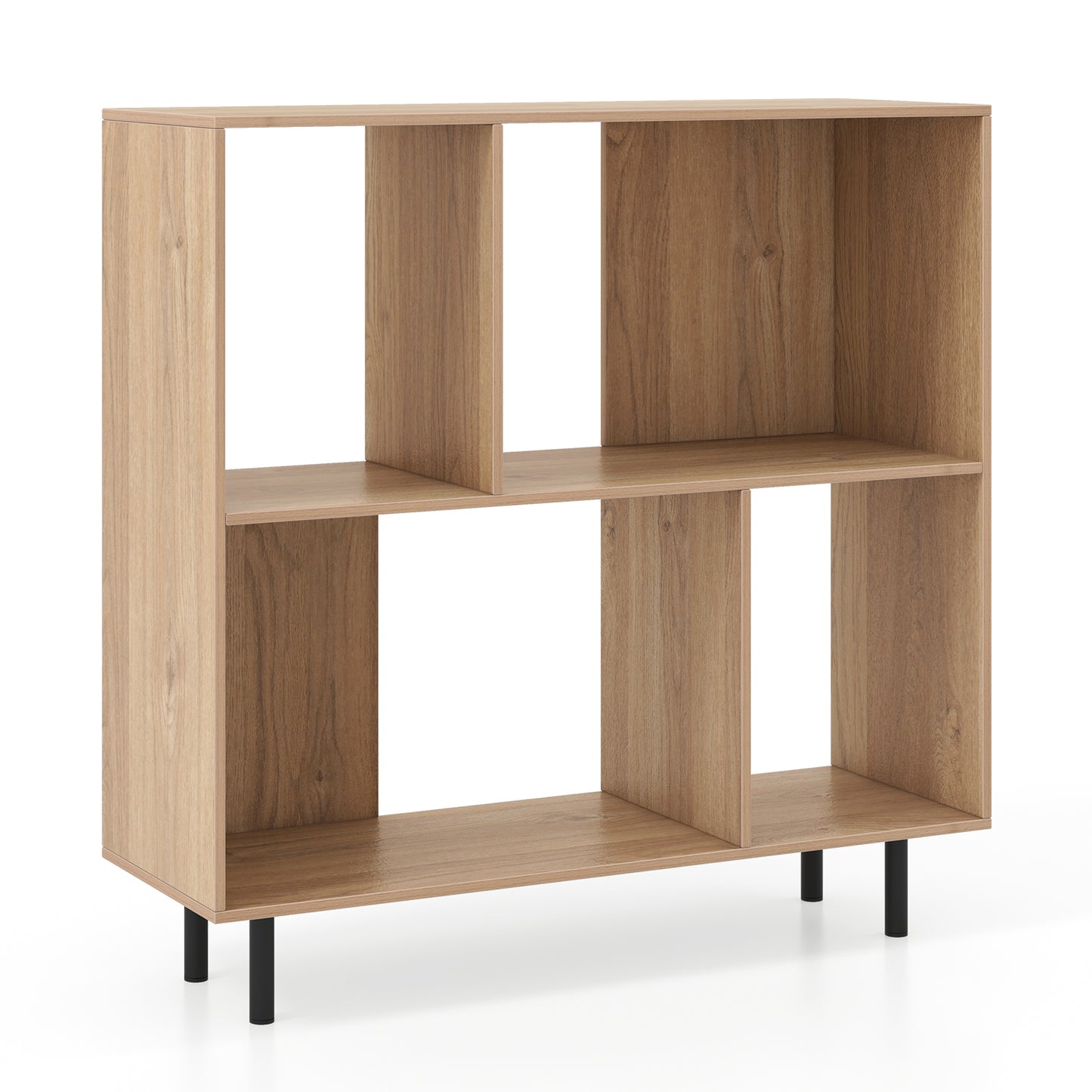 Open Shelf Bookcase with 4 Compartments-White - Natural