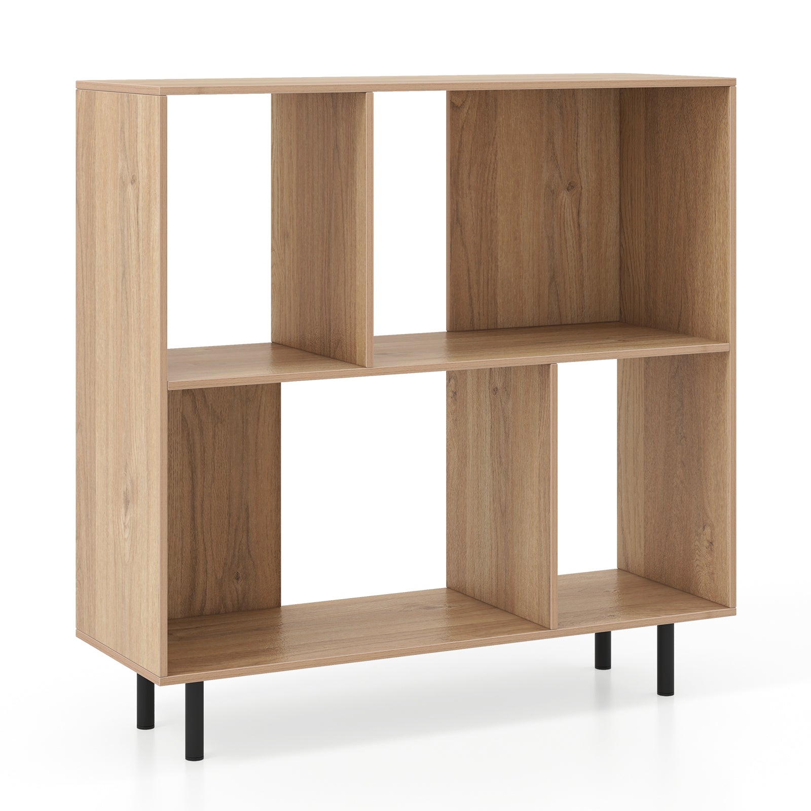 Open Shelf Bookcase with 4 Compartments-White - Natural
