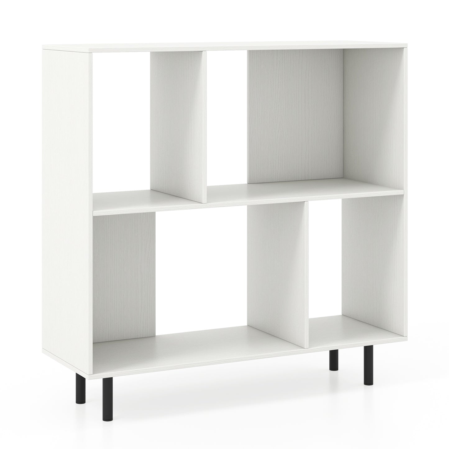 Open Shelf Bookcase with 4 Compartments-White - White