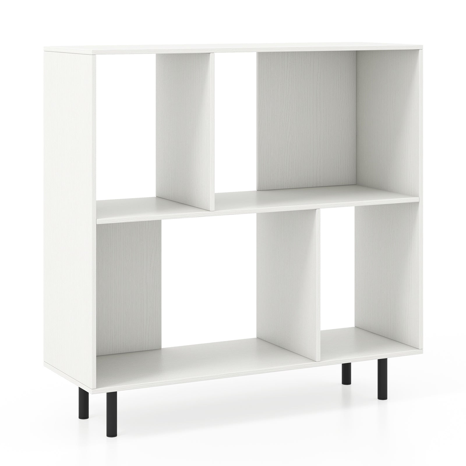 Open Shelf Bookcase with 4 Compartments-White - White