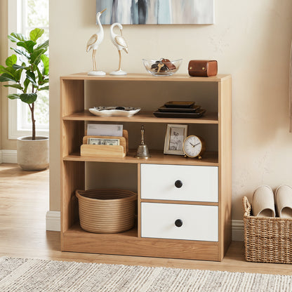 Storage Cabinet with 3 Shelves and 2 Fabric Drawers