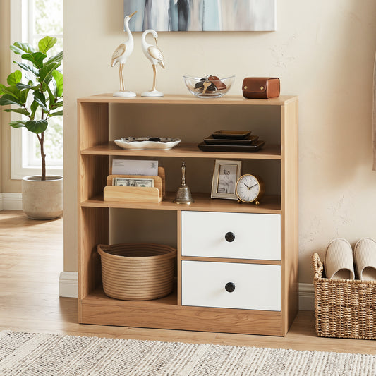 Storage Cabinet with 3 Shelves and 2 Fabric Drawers