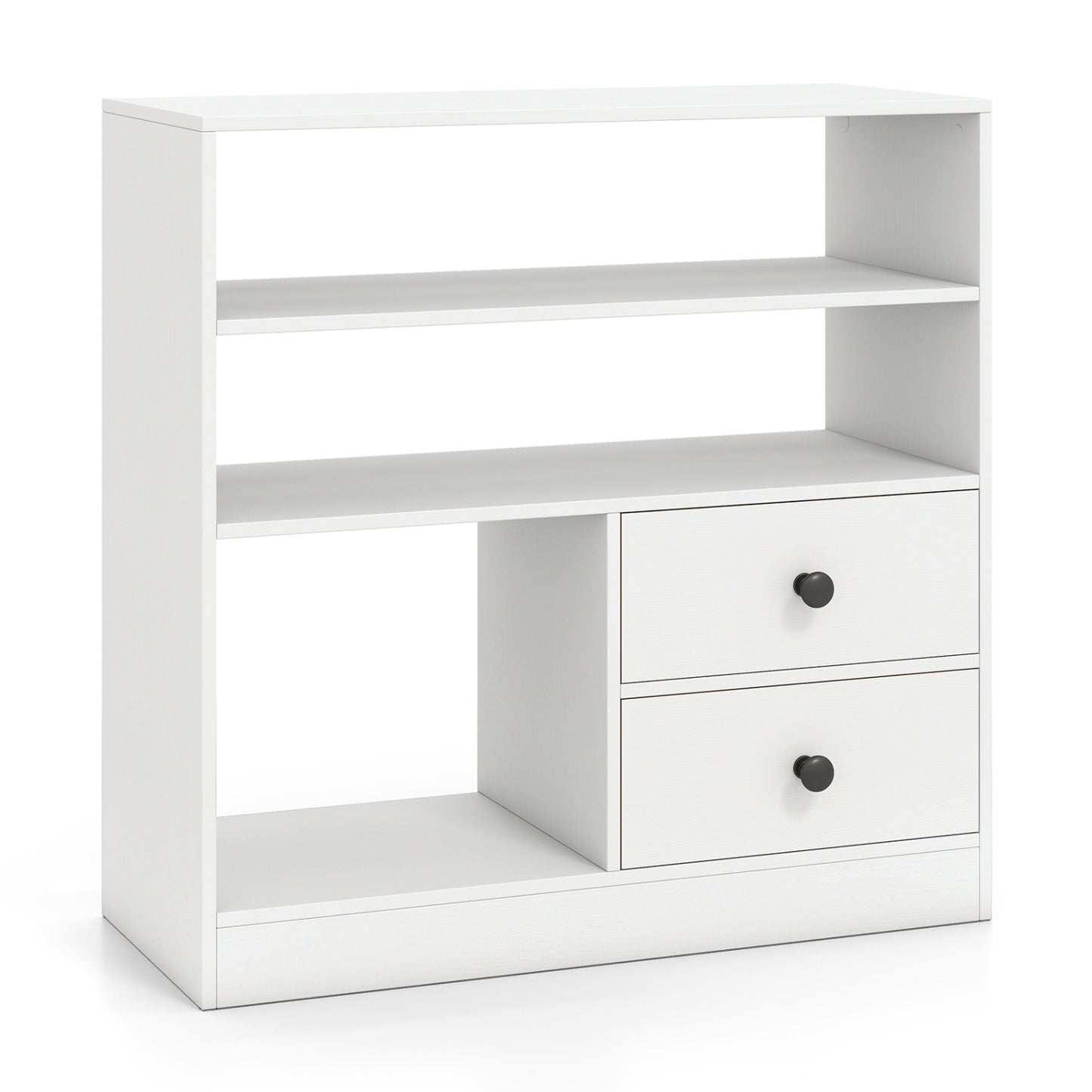 Console Table with 3 Open Shelves and 2 Fabric Drawers