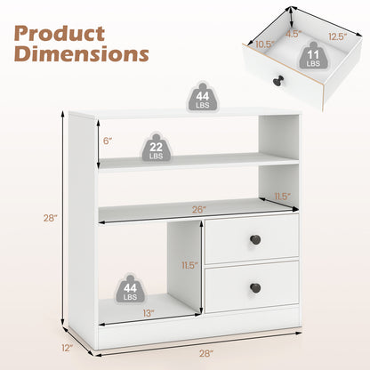 Console Table with 3 Open Shelves and 2 Fabric Drawers