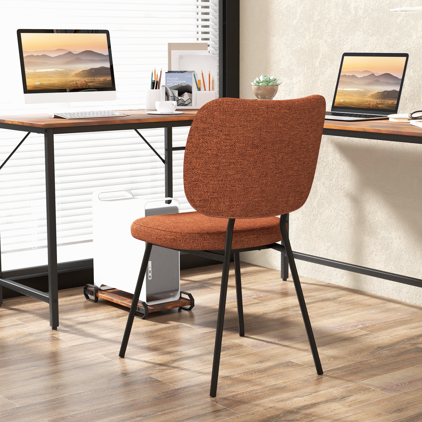 Set of 2 Modern Armless Dining Chairs with Linen Fabric-Orange