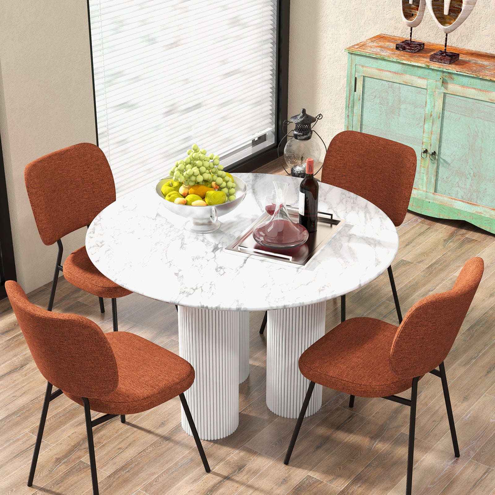 Set of 2 Modern Armless Dining Chairs with Linen Fabric-Orange