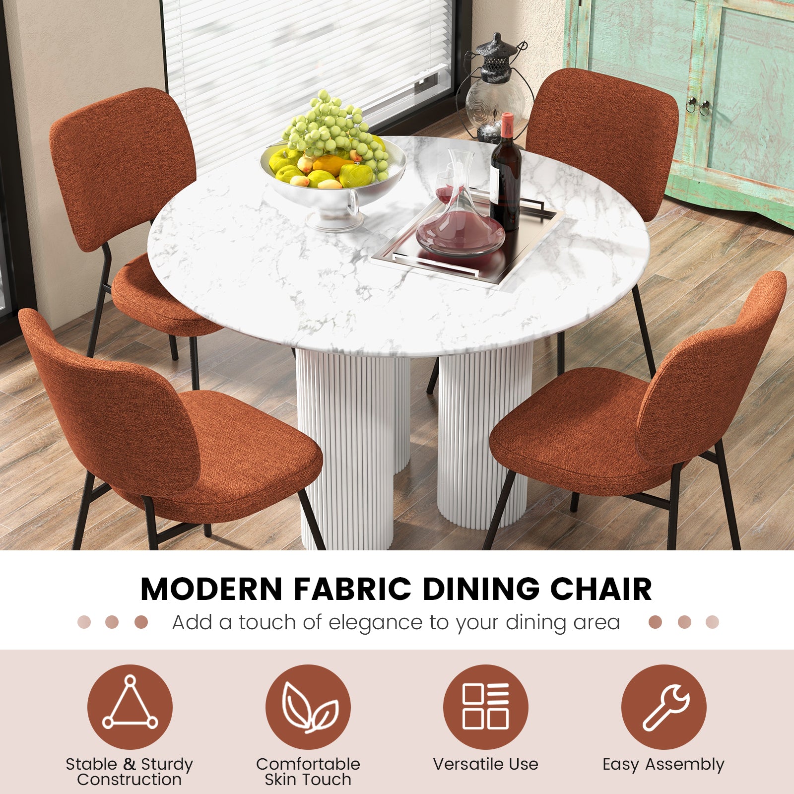 Set of 2 Modern Armless Dining Chairs with Linen Fabric-Orange