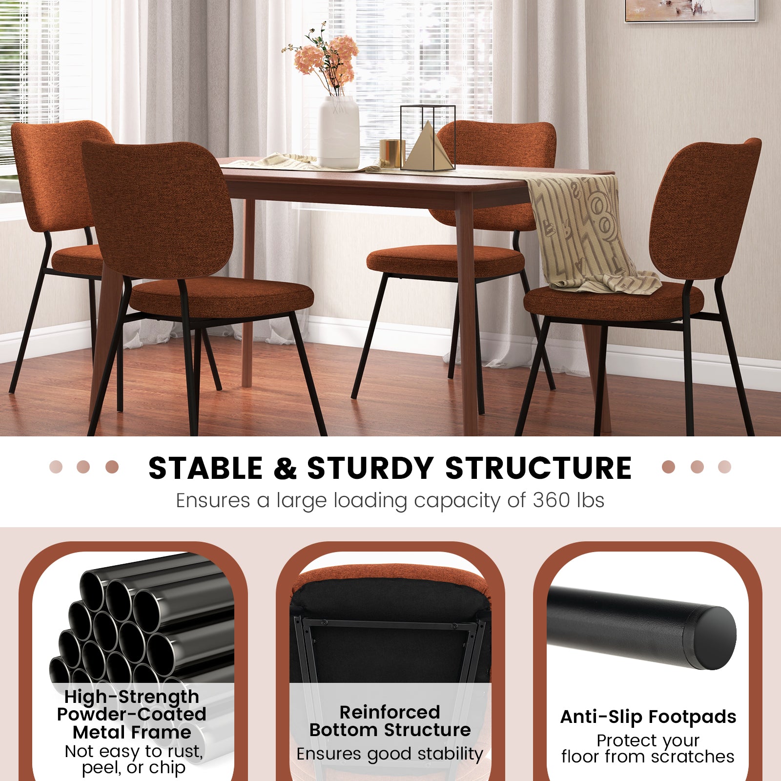 Set of 2 Modern Armless Dining Chairs with Linen Fabric-Orange