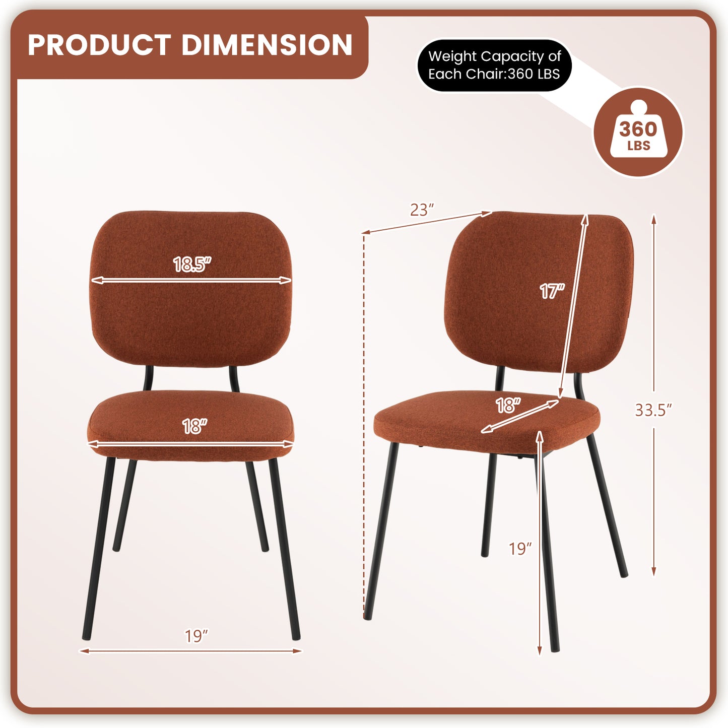 Set of 2 Modern Armless Dining Chairs with Linen Fabric-Orange